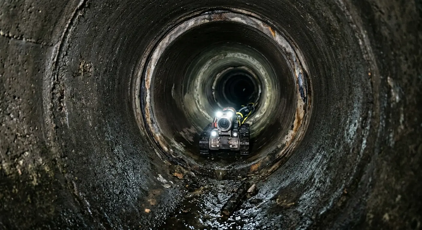 Robotic sewer camera inspecting pipe interior for Sewer Line Cleaning in Red Bluff